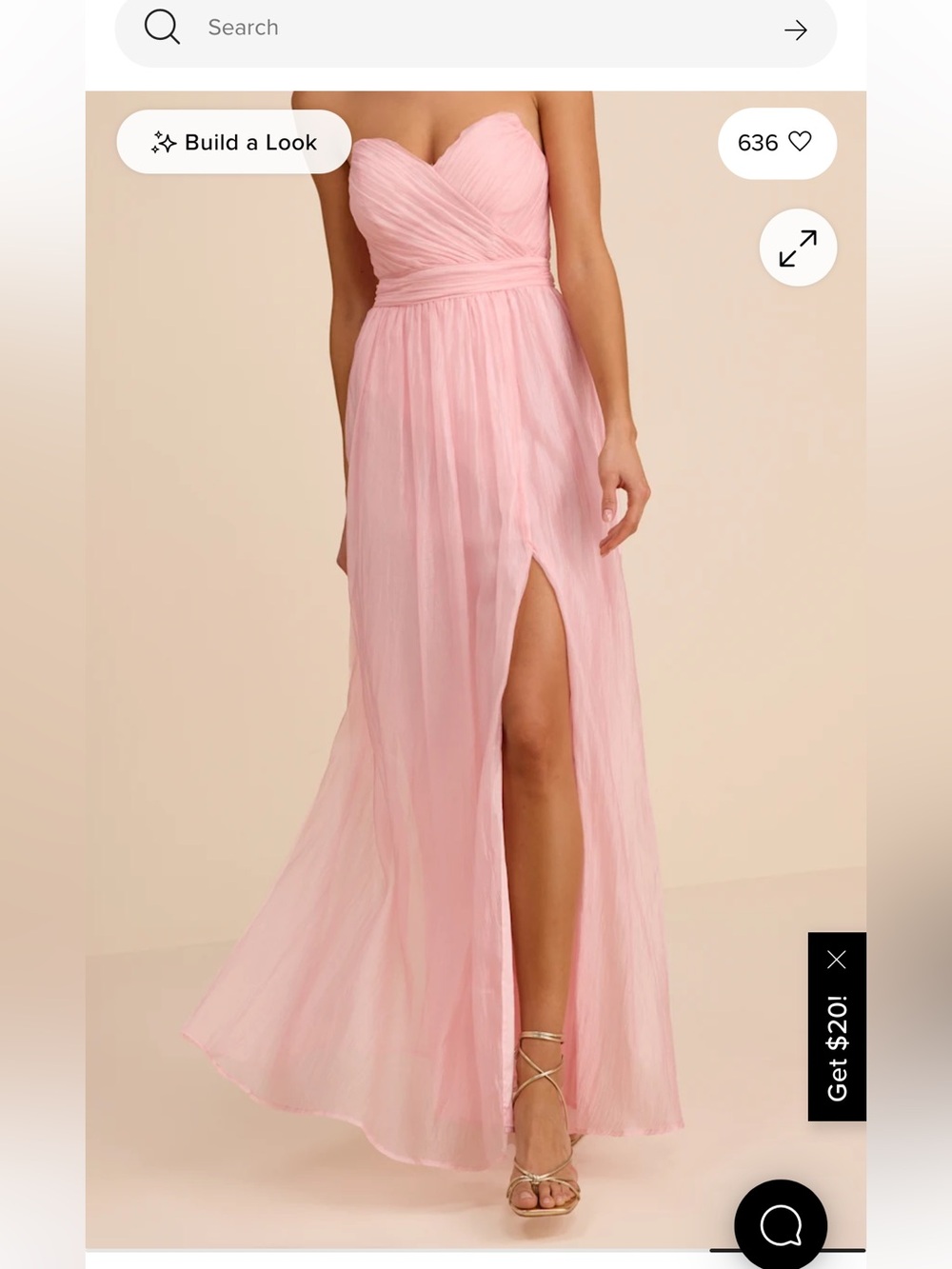 Lulu's Blush Pink Strapless Chiffon Gown with Thigh Slit